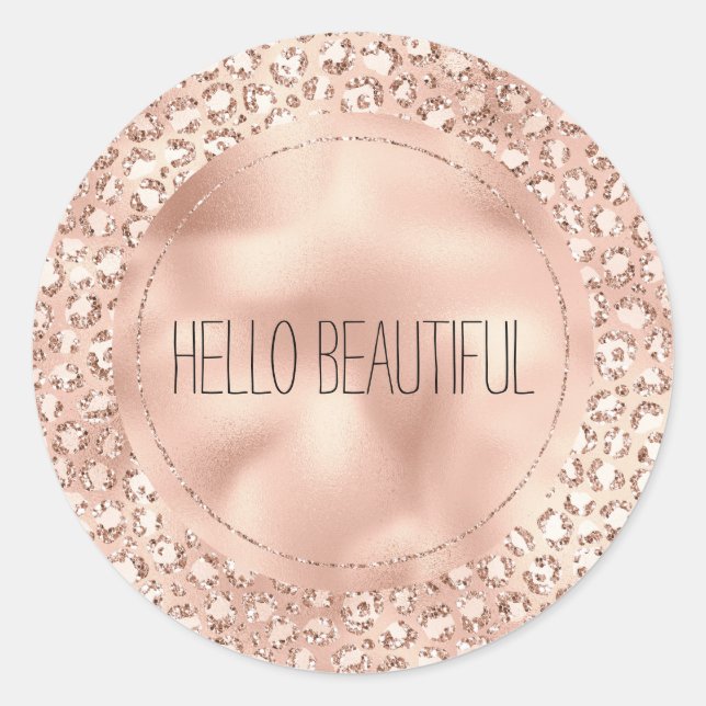 Peach Rose Gold Blush Pink Glitz Leopard Print Runder Aufkleber (Vorderseite)