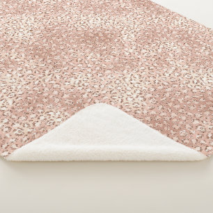 Peach Rose Gold Blush Pink Glitz Leopard Print Sherpadecke