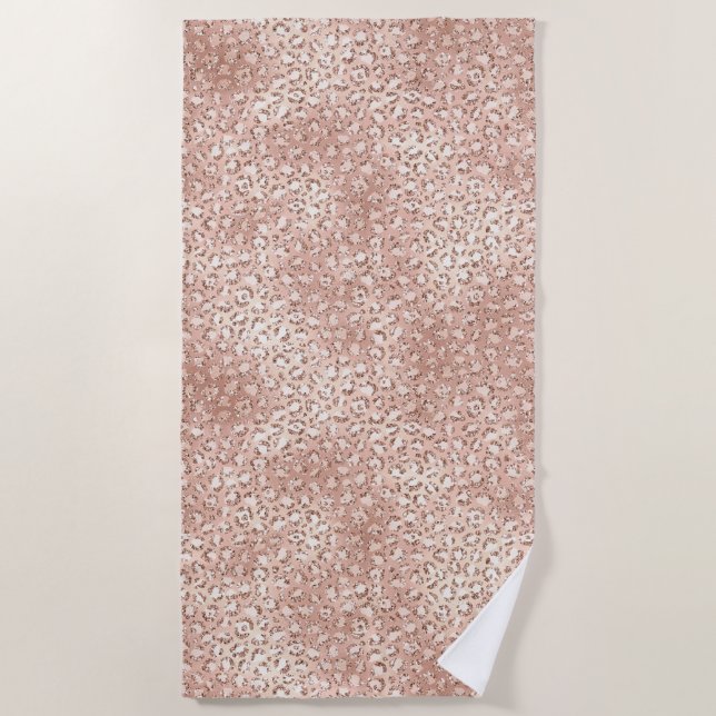 Peach Rose Gold Blush Pink Glitz Leopard Print Strandtuch (Vorderseite)