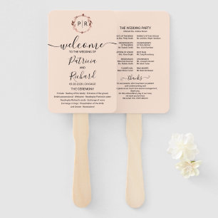 Peach Rose Gold Foil Wedding Program Hand Fan Fächer