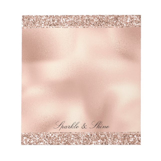 Peach Rose Gold Glitter Luxus Notizblock (Vorderseite)