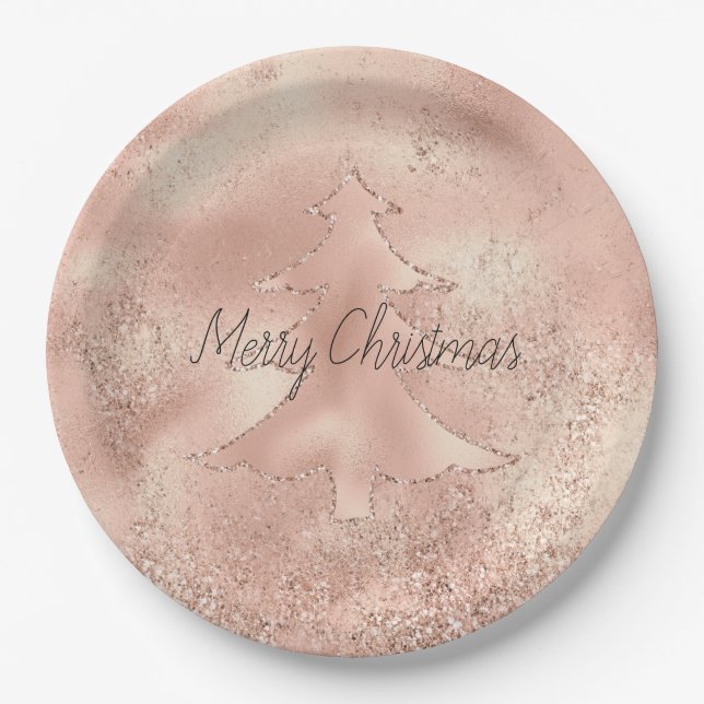 Peach Rose Gold Glitzer Weihnachtsbaum  Pappteller (Vorderseite)