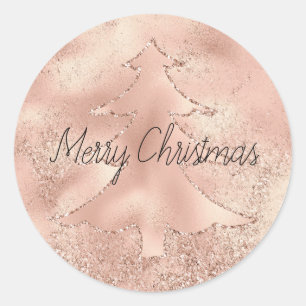 Peach Rose Gold Glitzer Weihnachtsbaum Runder Aufkleber