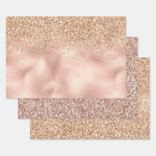 Peach Rose Gold Glitzy Glitzer Geschenkpapier Set