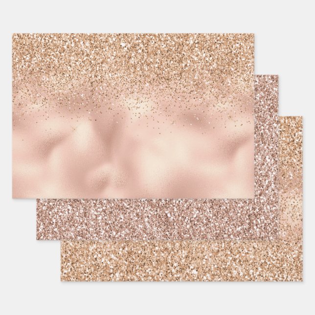 Peach Rose Gold Glitzy Glitzer Geschenkpapier Set (Set)