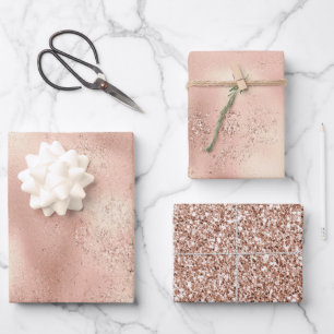Peach Rose Gold Glitzy Glitzer Geschenkpapier Set