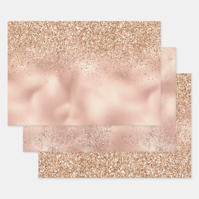 Peach Rose Gold Glitzy Glitzer Sparkone   Geschenkpapier Set (Set)