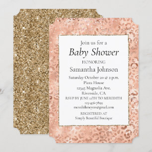 Peach Rose Gold Leopard Print Einladung
