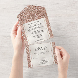 Peach Rose Gold Luxe Glitzer All In One Einladung