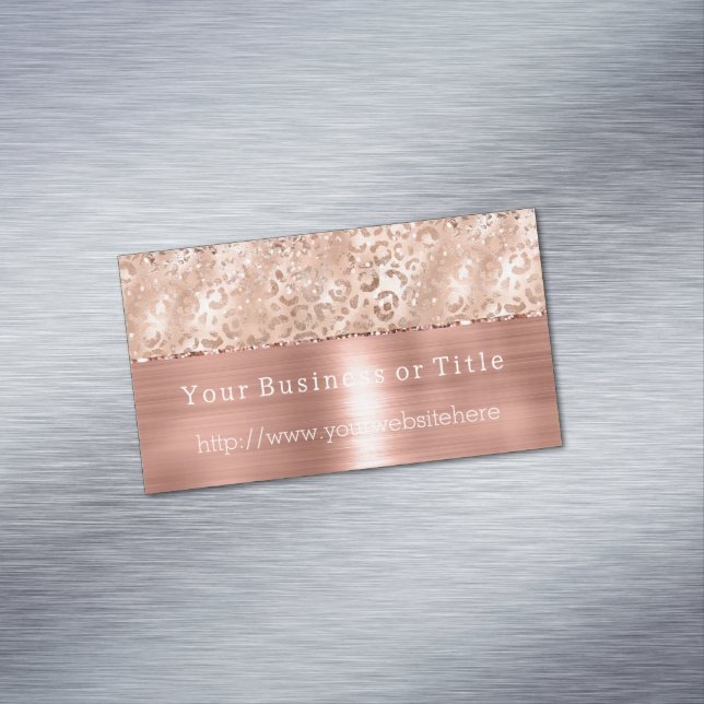 Peach Rose Gold Sparkle Leopard Glitz Magnetische Visitenkarte (Beispiel)