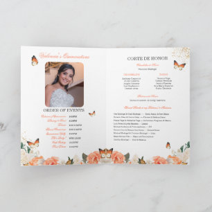Peach Rose Gold Tiara Butterfly Quinceanera Programm