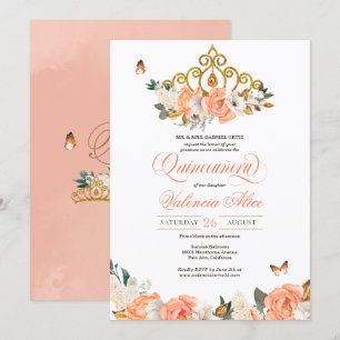 Peach Rose Gold Tiara Schmetterling Elegante Still Einladung