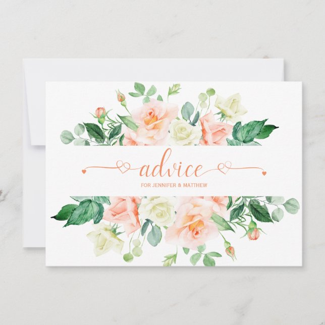 Peach Rose Greenery Typografy Advice Cards (Vorderseite)
