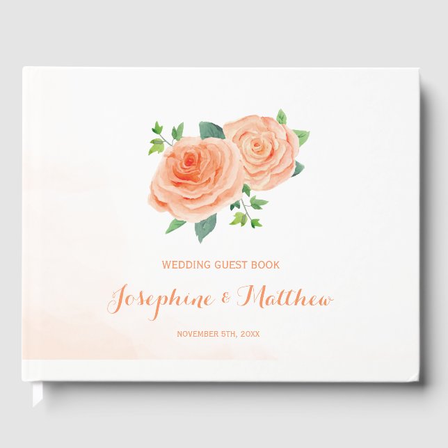 Peach Rose Hochzeit Gästebuch (Vorderseite)