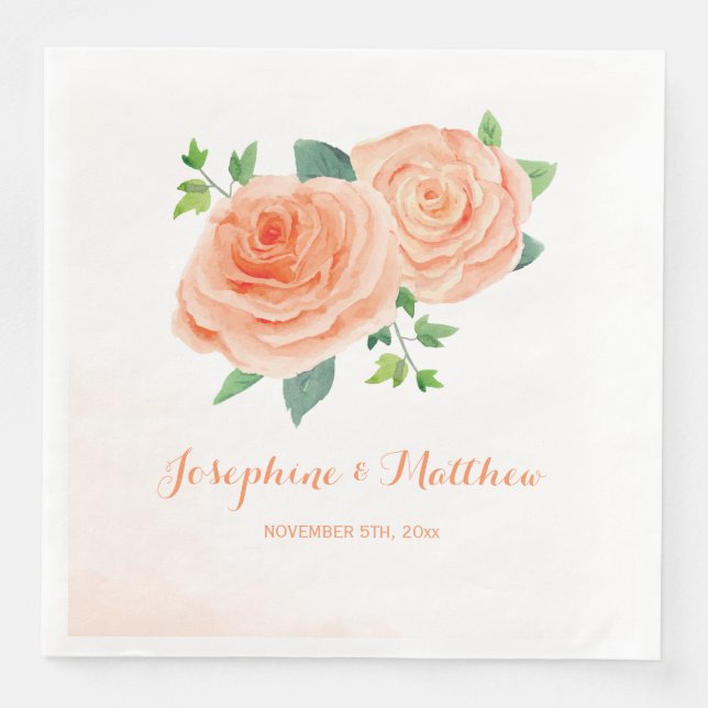 Peach-Rose-Hochzeit Serviette (Vorderseite)