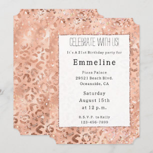 Peach Rose Leopard Glitz Einladung