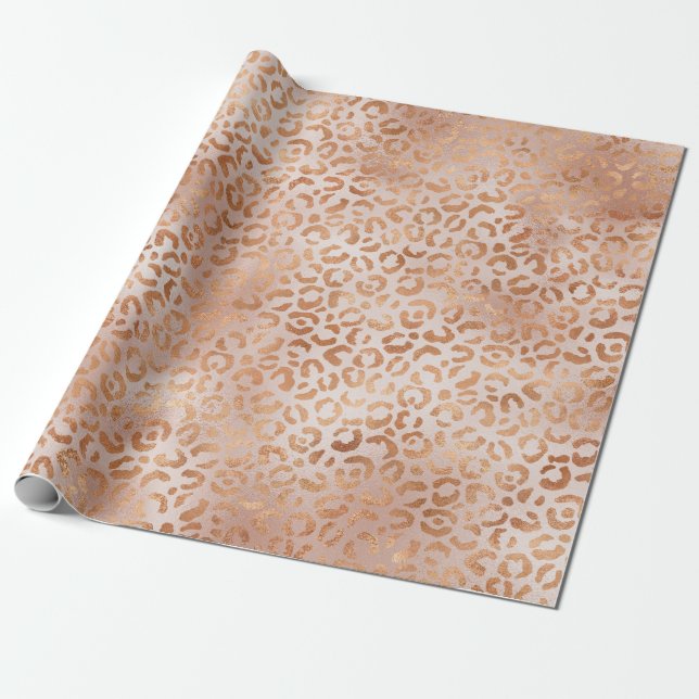 Peach Rose Leopard Print Geschenkpapier (Ungerollt)