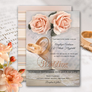 Peach Rose Liebe Storybuch Hochzeit Einladung