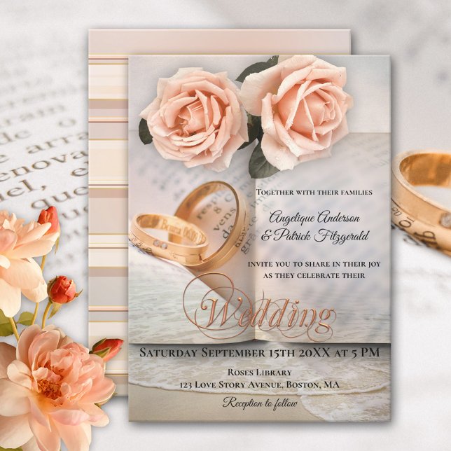 Peach Rose Liebe Storybuch Hochzeit Einladung (Von Creator hochgeladen)
