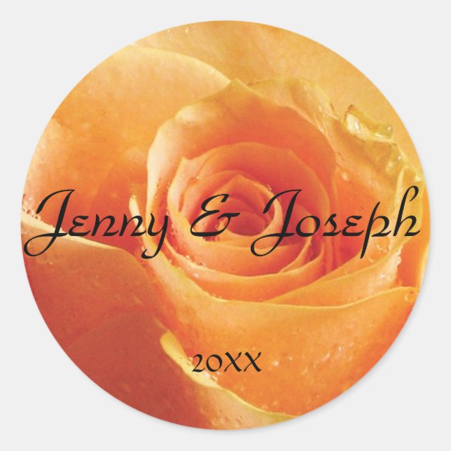 Peach Rose Personalisiert Round Wedding Sticker (Vorderseite)