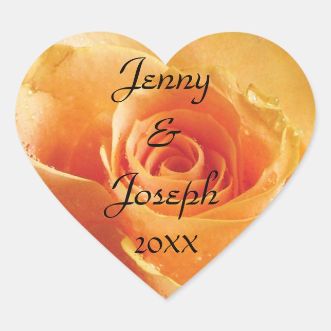 Peach Rose Personalisiert Wedding Sticker (Vorderseite)