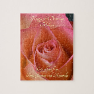 Peach rose rose florale Puzzle personnalisable