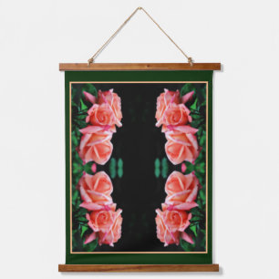 Peach Rose Trio Abstrakte Kunst Wandteppich Mit Holzrahmen