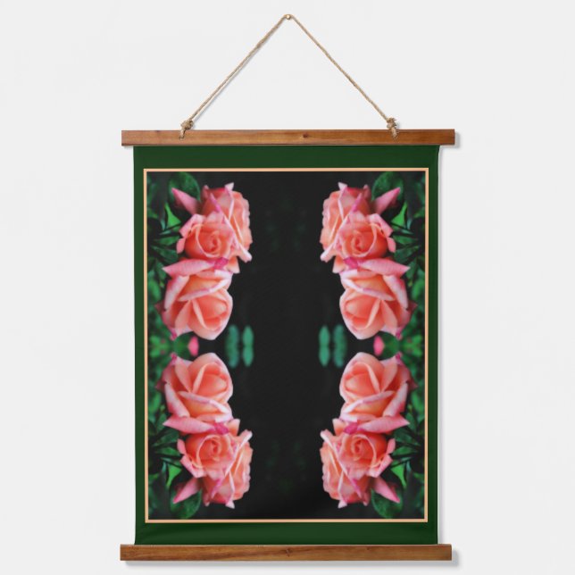 Peach Rose Trio Abstrakte Kunst Wandteppich Mit Holzrahmen (Vorderseite)