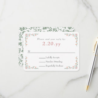 Peach Rose Vine Border Wedding RSVP Card Karte