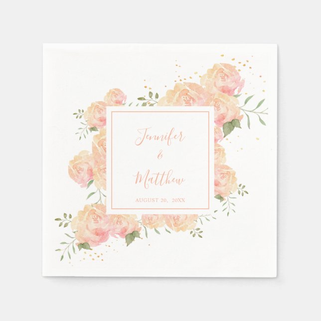 Peach-Rose | Wasserfarbene Hochzeit Napkins Serviette (Vorderseite)