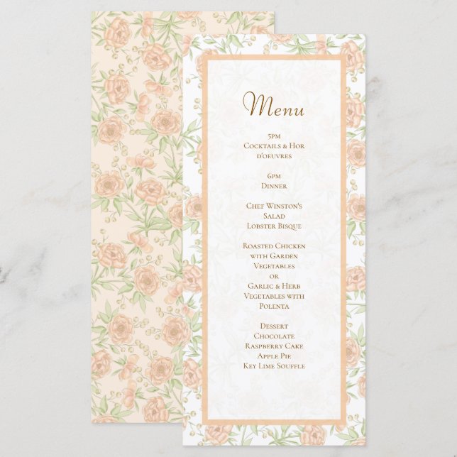 Peach Rose Wedding Menus (Devant / Derrière)