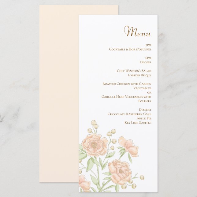 Peach Rose Wedding Menus Menükarte (Vorne/Hinten)