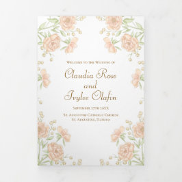 Peach Rose Wedding Programs Dreifach-gefaltete Programmkarte