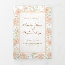 Peach Rose Wedding Programs Dreifach-gefaltete Programmkarte