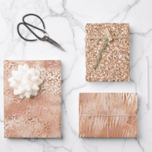 Peach-Rose Weißleopard Geschenkpapier Set
