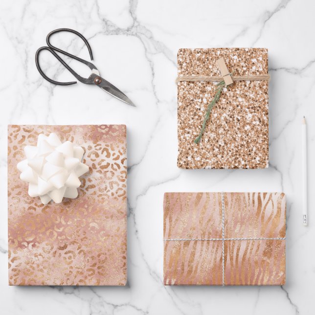 Peach-Rose Weißleopard Geschenkpapier Set (Vorderseite)
