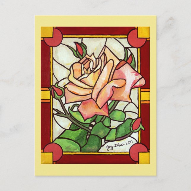 Peach Rose Window Postcard Postkarte (Vorderseite)