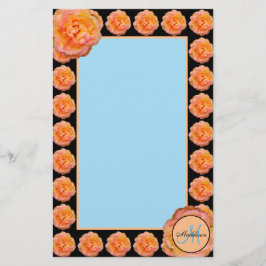 Peach Rose with Blue on Black Background Briefpapier