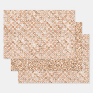 Peach Rosen Blush Gold Glitzer Mermaid Geschenkpapier Set