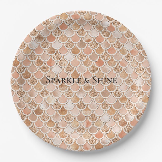 Peach Rosen Blush Gold Glitzer Mermaid Pappteller (Vorderseite)