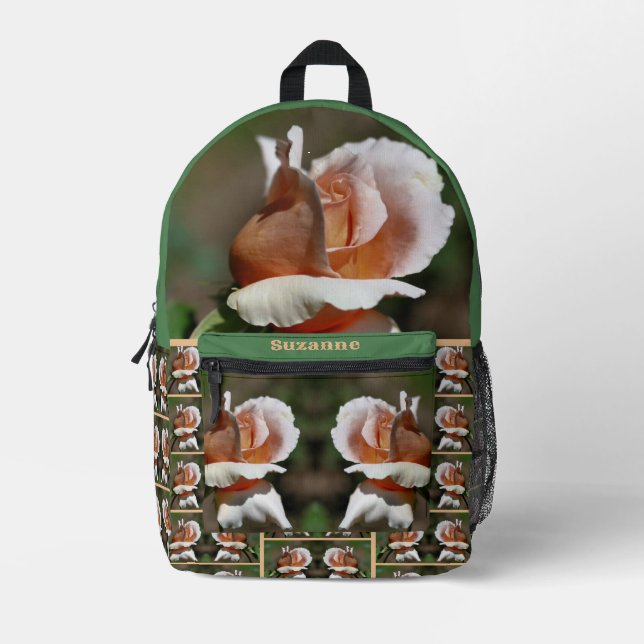 Peach Rosenknospe Blumen Mirror Personalisiert Bedruckter Rucksack (Vorderseite)