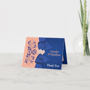 Peach, Royal Blue Floral Mariage Merci Note