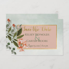 Peach & Rust Blume auf Grüner Hochzeit Save The Date