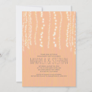 Peach Rustic String of Lights Engagement Party Einladung