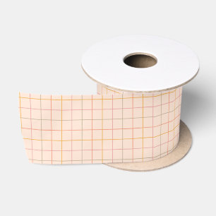 Peach Sage Gelbes Kariertes Gittermuster Satinband