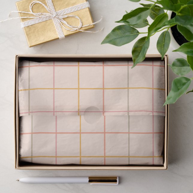 Peach Sage Gelbes Kariertes Gittermuster Seidenpapier (Geschenk)