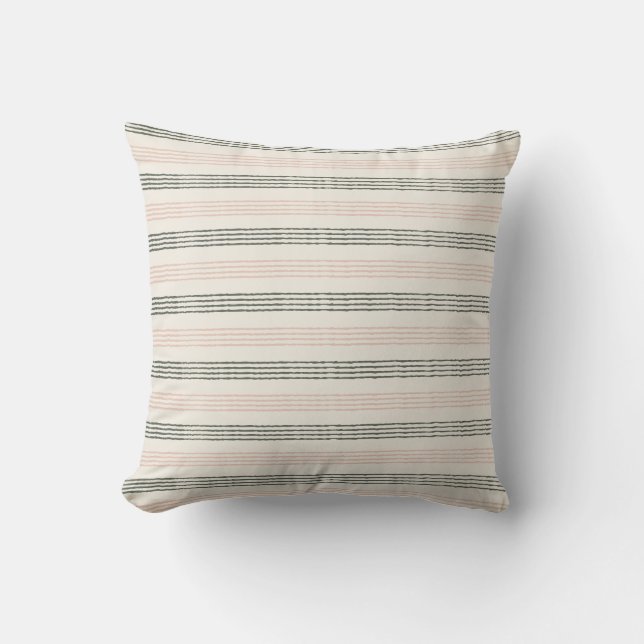 Peach Sage Moderner Minimalistischer Streifen Boho Kissen (Vorderseite)
