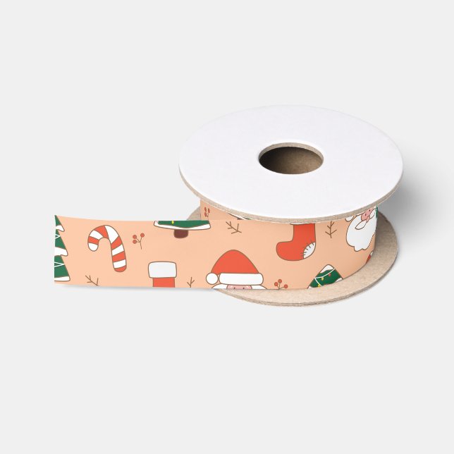 Peach Santa und Candy Cane Satinband (Spule)