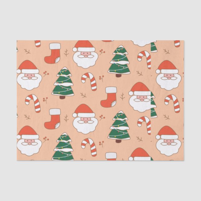Peach Santa und Candy Cane Seidenpapier (Vorderseite)