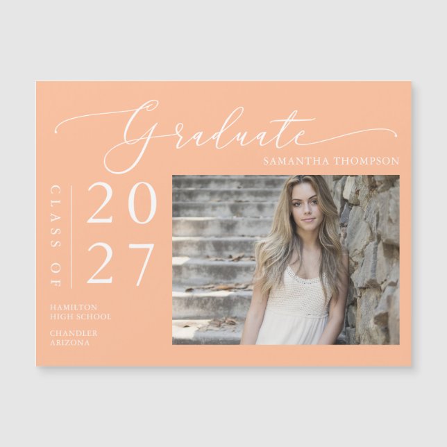 Peach Script High School Graduate Foto Magnet (Vorderseite)